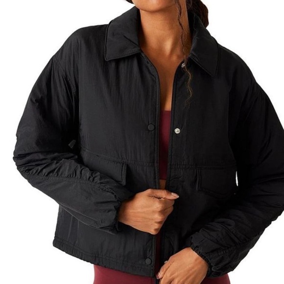 NWT Free People Movement Off The Bleachers Coaches Jacket  Sz S Small Black Casu - Picture 1 of 15